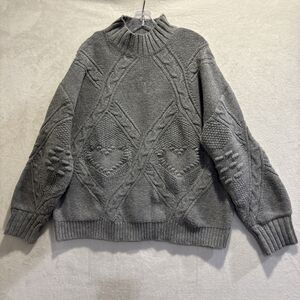 Aelfric Eden Women's Oversized Cable Knit Chunky Mock Neck Sweater Large Grey